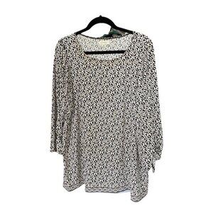 Max Studio Black and Cream Floral Tunic Top Plus 2X Office Professional